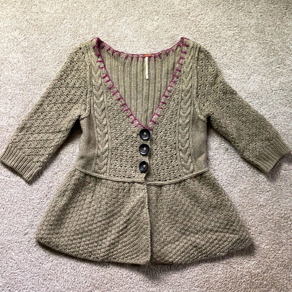 Free People Wool Peplum Cardigan